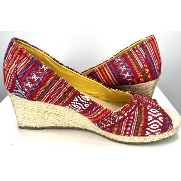 Sonoma Womens Espadrilles Wedge Sandals Peep Toe Summer Shoes Red Size 7.5 - Picture 4 of 10